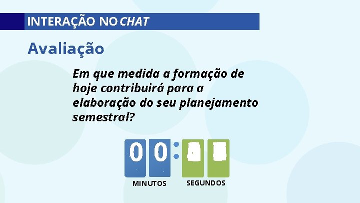 INTERAÇÃO NO CHAT Avaliação Em que medida a formação de hoje contribuirá para a