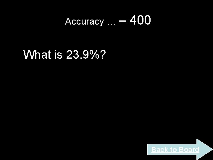 Accuracy … – 400 What is 23. 9%? Back to Board Accuracy … – 400 What is 23. 9%? Back to Board