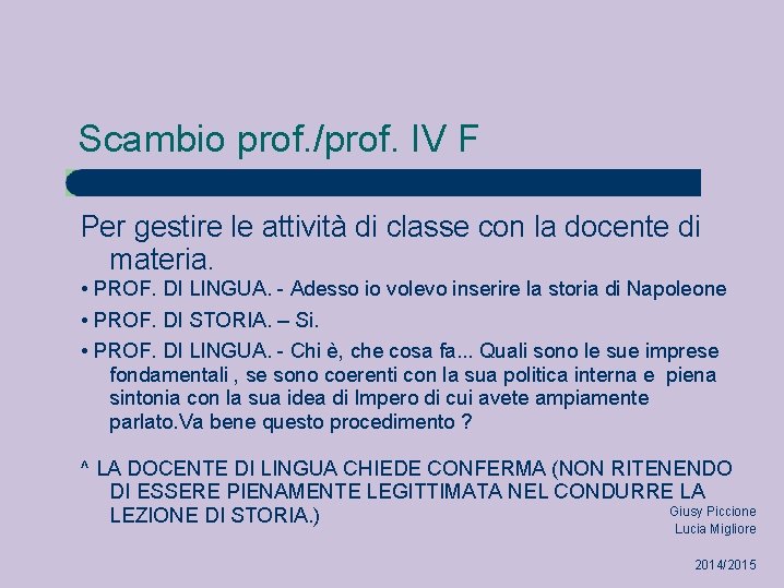 Scambio prof. /prof. IV F Per gestire le attività di classe con la docente