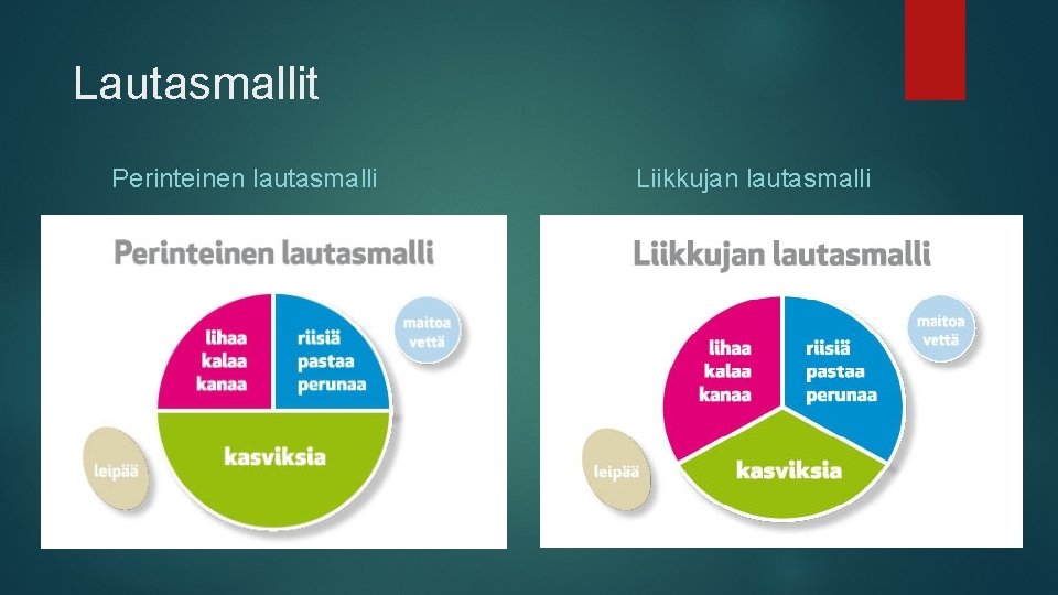 Lautasmallit Perinteinen lautasmalli Liikkujan lautasmalli 