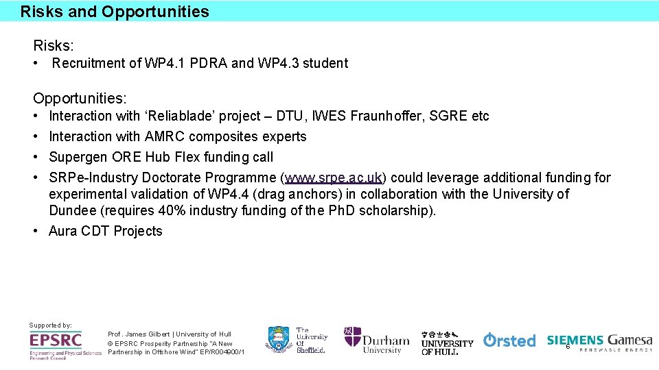 Risks and Opportunities Risks: • Recruitment of WP 4. 1 PDRA and WP 4.