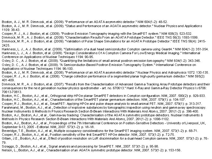 Boston, A. J. , M. R. Dimmock, et al. (2009). "Performance of an AGATA