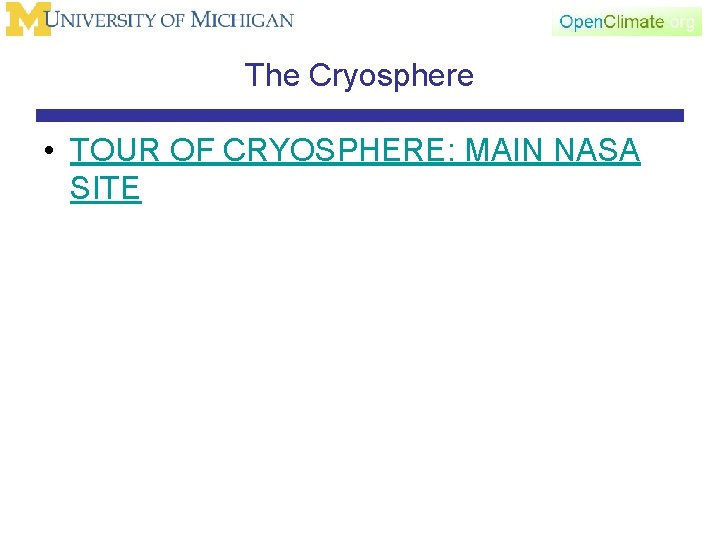 The Cryosphere • TOUR OF CRYOSPHERE: MAIN NASA SITE 