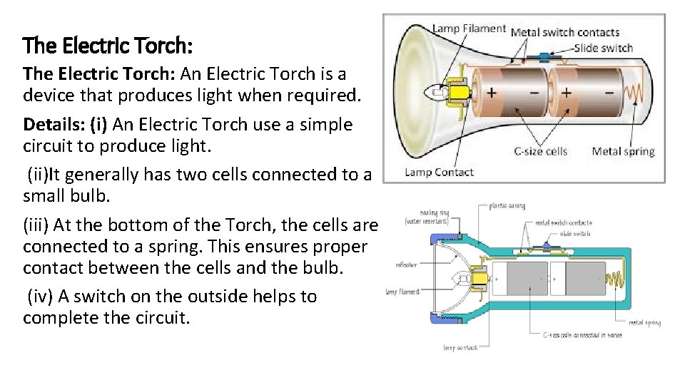 The Electric Torch: An Electric Torch is a device that produces light when required.