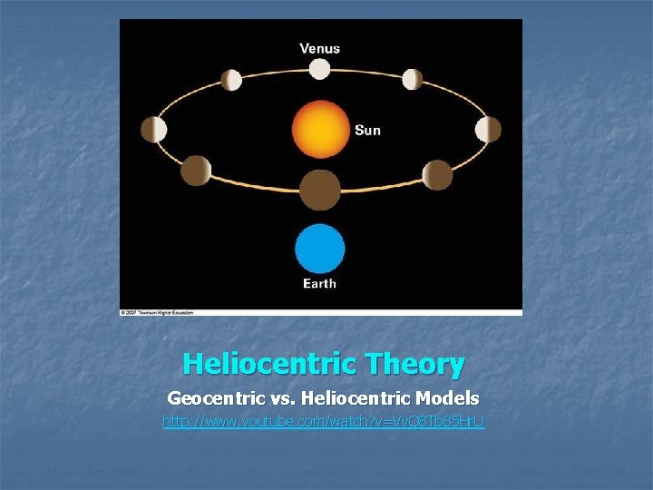Heliocentric Theory Geocentric vs. Heliocentric Models http: //www. youtube. com/watch? v=Vy. Q 8 Tb Heliocentric Theory Geocentric vs. Heliocentric Models http: //www. youtube. com/watch? v=Vy. Q 8 Tb