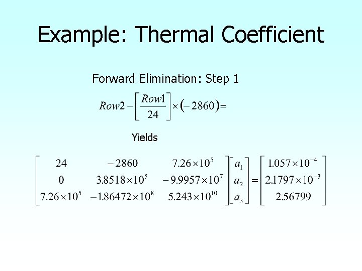 Example: Thermal Coefficient Forward Elimination: Step 1 Yields 