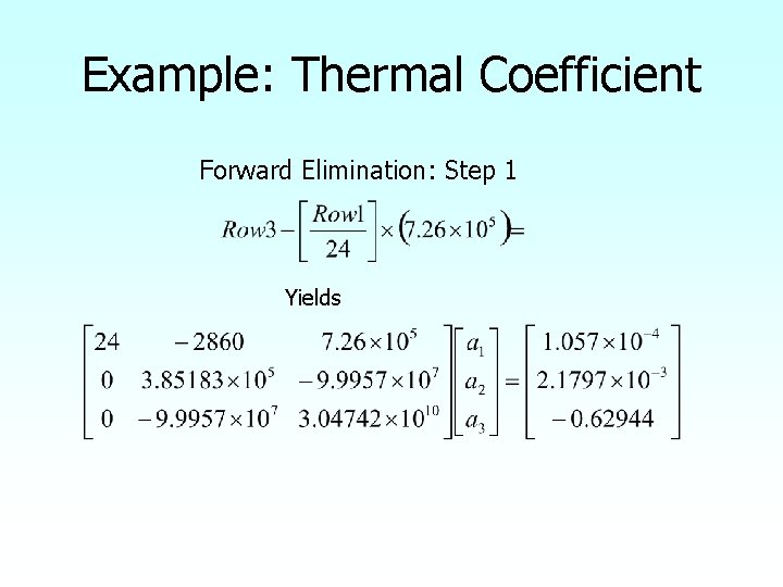 Example: Thermal Coefficient Forward Elimination: Step 1 Yields 