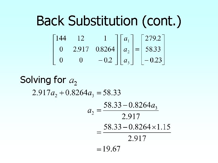 Back Substitution (cont. ) Solving for a 2 