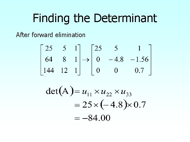 Finding the Determinant After forward elimination . 