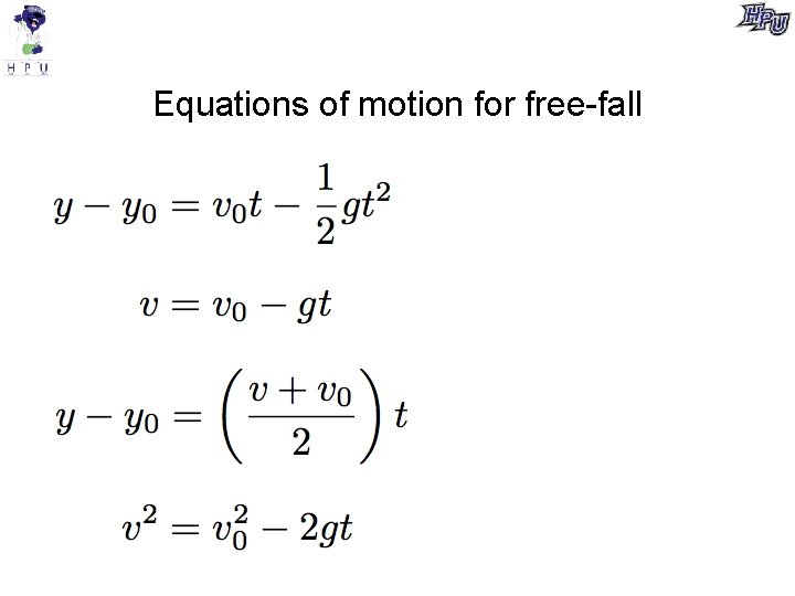 Equations of motion for free-fall 