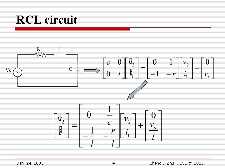 RCL circuit Jan. 24, 2003 4 Cheng & Zhu, UCSD @ 2003 