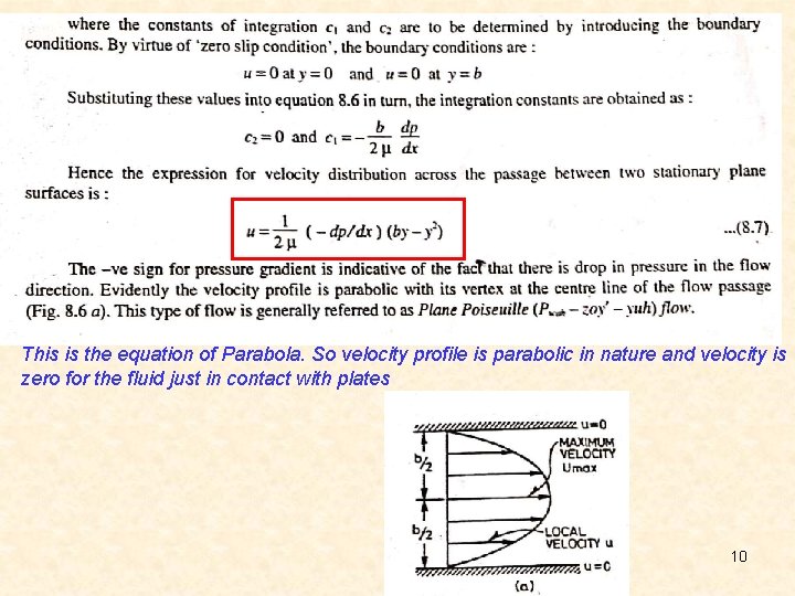 This is the equation of Parabola. So velocity profile is parabolic in nature and
