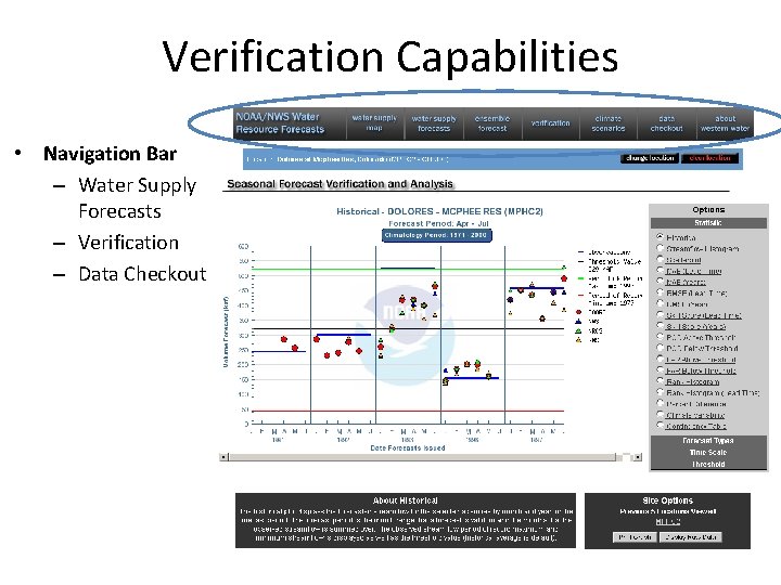 Verification Capabilities • Navigation Bar – Water Supply Forecasts – Verification – Data Checkout Verification Capabilities • Navigation Bar – Water Supply Forecasts – Verification – Data Checkout
