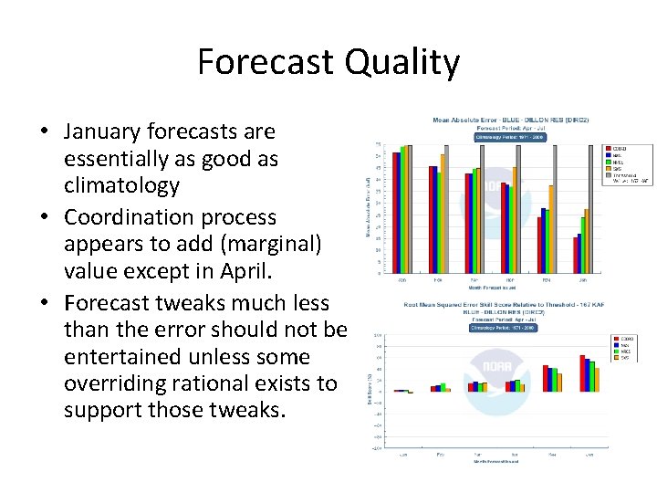 Forecast Quality • January forecasts are essentially as good as climatology • Coordination process Forecast Quality • January forecasts are essentially as good as climatology • Coordination process