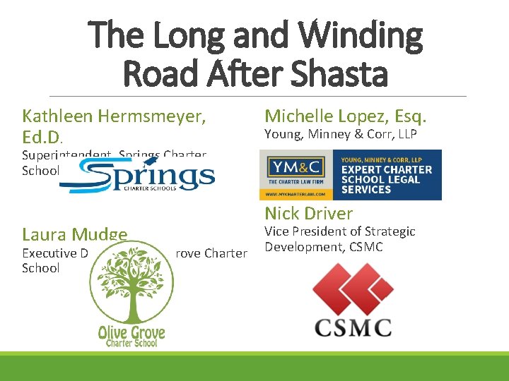 The Long and Winding Road After Shasta Kathleen Hermsmeyer, Ed. D. Michelle Lopez, Esq. The Long and Winding Road After Shasta Kathleen Hermsmeyer, Ed. D. Michelle Lopez, Esq.