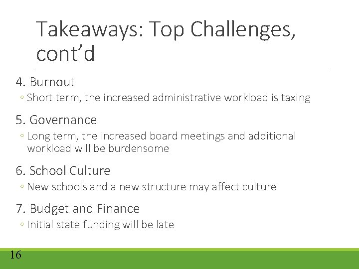 Takeaways: Top Challenges, cont’d 4. Burnout ◦ Short term, the increased administrative workload is Takeaways: Top Challenges, cont’d 4. Burnout ◦ Short term, the increased administrative workload is