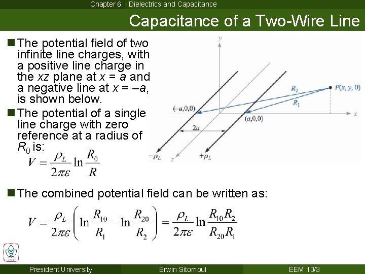 Chapter 6 Dielectrics and Capacitance of a Two-Wire Line n The potential field of