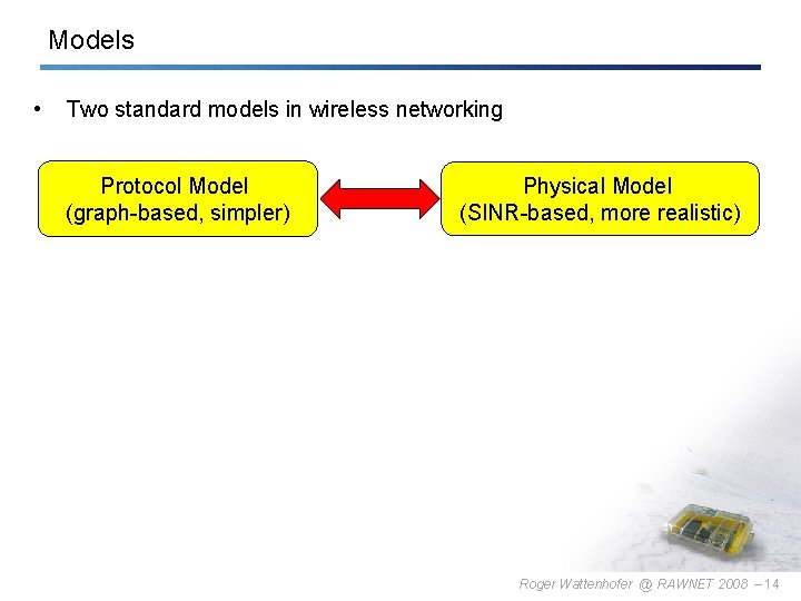 Models • Two standard models in wireless networking Protocol Model (graph-based, simpler) Physical Model