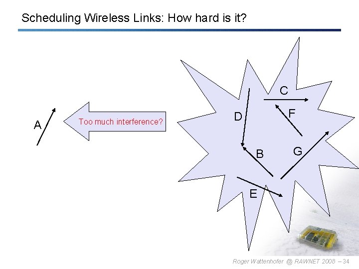 Scheduling Wireless Links: How hard is it? C A Too much interference? F D