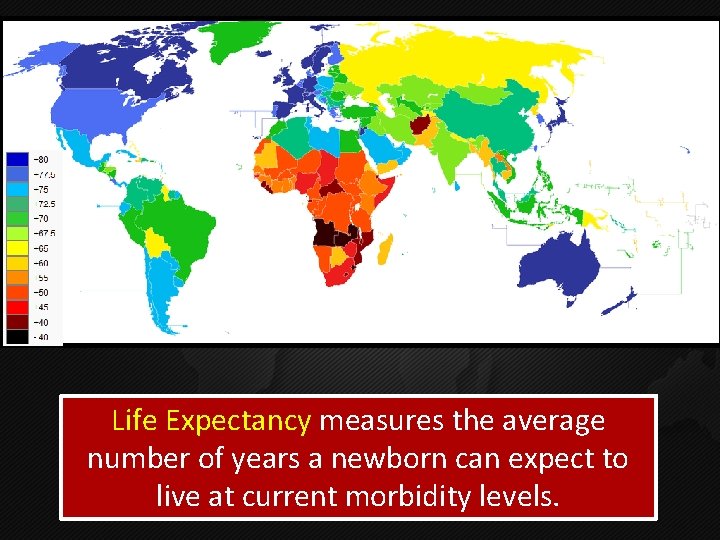 Life Expectancy measures the average number of years a newborn can expect to live Life Expectancy measures the average number of years a newborn can expect to live