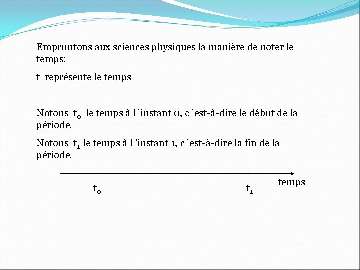 Empruntons aux sciences physiques la manière de noter le temps: t représente le temps