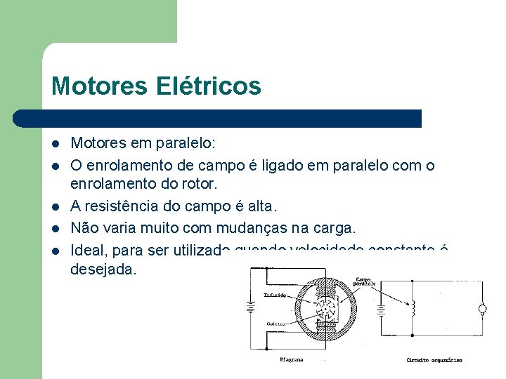 Motores Elétricos l l l Motores em paralelo: O enrolamento de campo é ligado