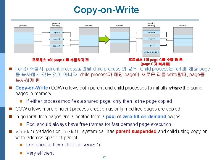 Copy-on-Write 프로세스 1이 page C를 수정 한 후 (page C가 복사됨) 프로세스 1이 page