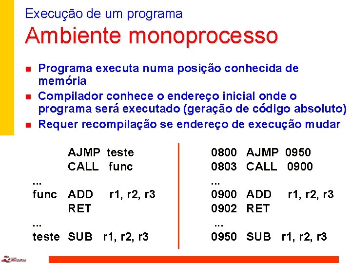 Execução de um programa Ambiente monoprocesso n n n Programa executa numa posição conhecida