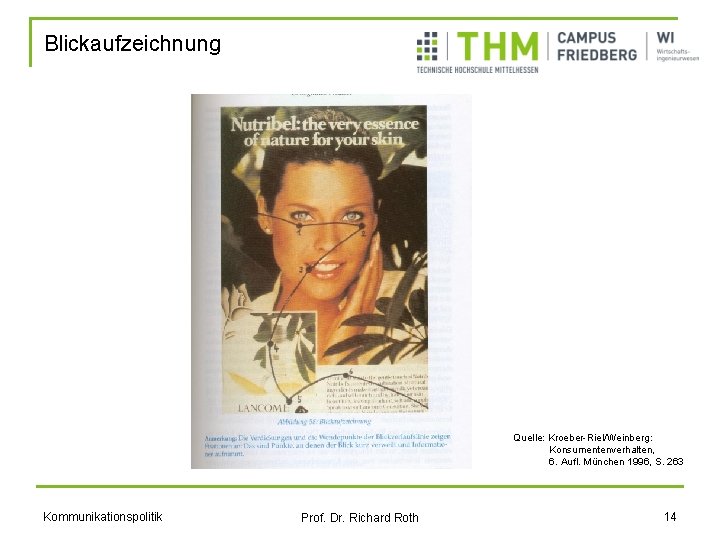 Blickaufzeichnung Quelle: Kroeber-Riel/Weinberg: Konsumentenverhalten, 6. Aufl. München 1996, S. 263 Kommunikationspolitik Prof. Dr. Richard