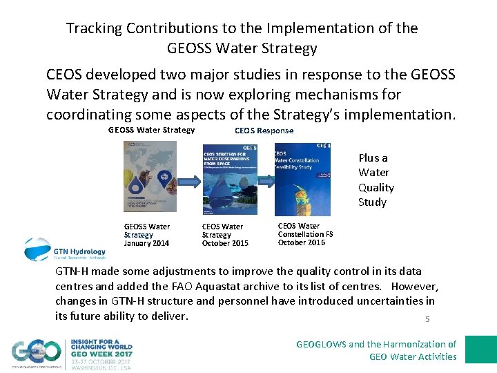 Tracking Contributions to the Implementation of the GEOSS Water Strategy CEOS developed two major