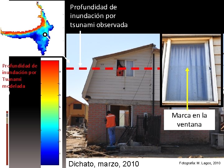 Bahía de Dichato Profundidad de inundación por tsunami observada Profundidad de inundación por Tsunami