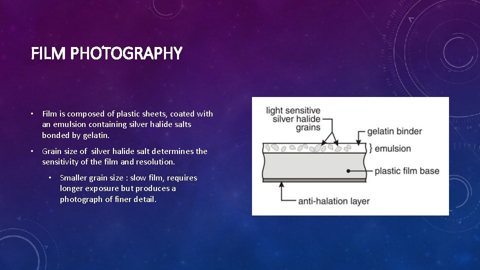 FILM PHOTOGRAPHY • Film is composed of plastic sheets, coated with an emulsion containing