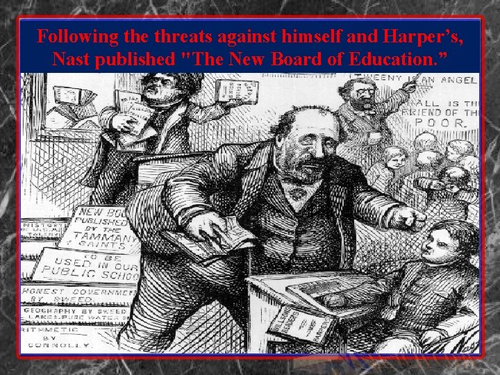 Following the threats against himself and Harper’s, Nast published "The New Board of Education. Following the threats against himself and Harper’s, Nast published "The New Board of Education.