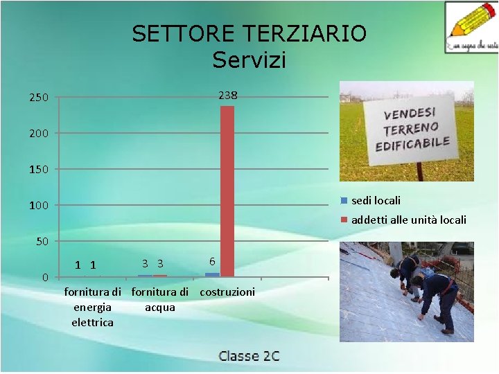 SETTORE TERZIARIO Servizi 238 250 200 150 sedi locali 100 addetti alle unità locali