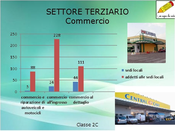 SETTORE TERZIARIO Commercio 250 228 200 150 88 100 50 0 111 5 sedi