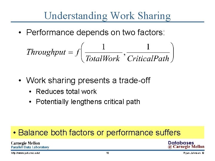 Understanding Work Sharing • Performance depends on two factors: • Work sharing presents a