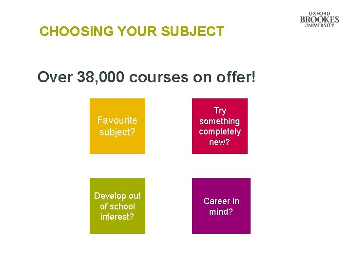 CHOOSING YOUR SUBJECT Over 38, 000 courses on offer! Favourite subject? Try something completely