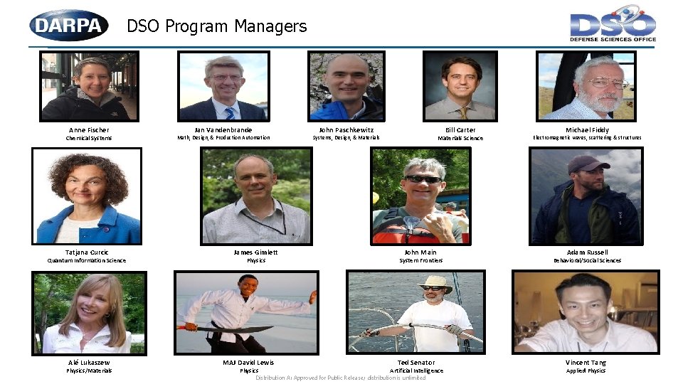 DSO Program Managers Anne Fischer Chemical Systems Tatjana Curcic Quantum Information Science Alé Lukaszew