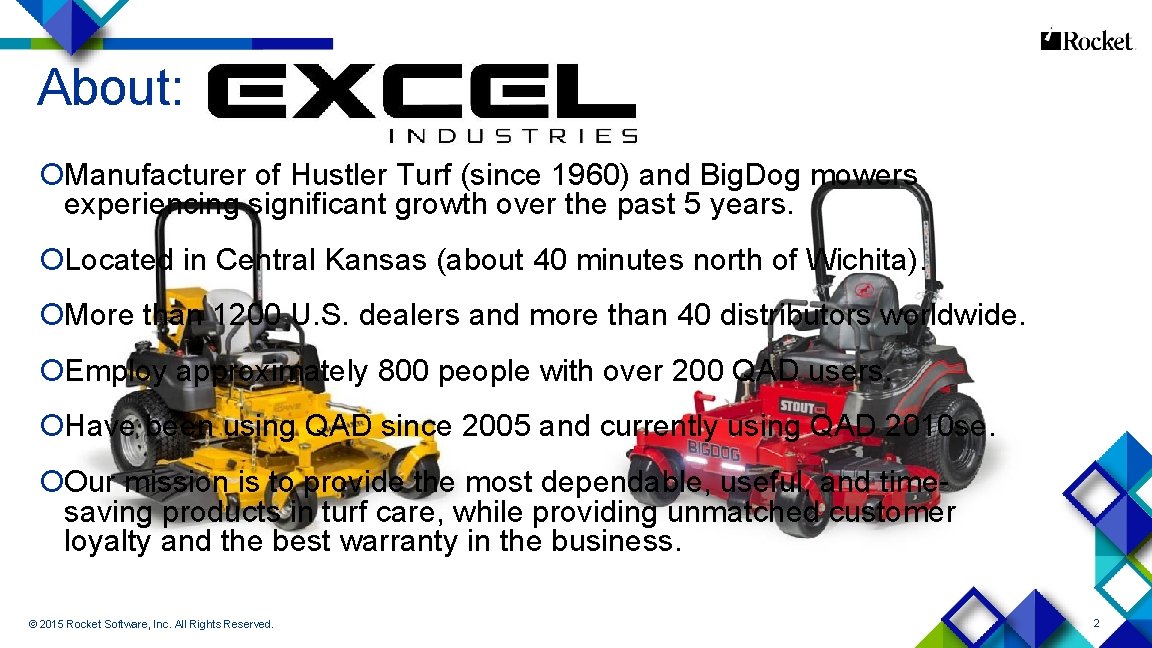 About: ¡Manufacturer of Hustler Turf (since 1960) and Big. Dog mowers experiencing significant growth