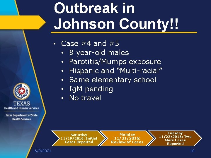 Outbreak in Johnson County!! • Case #4 and #5 • 8 year-old males •