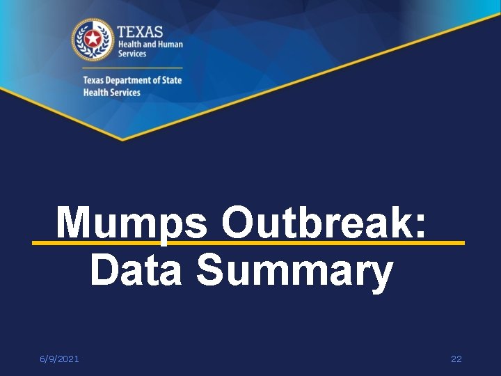 Mumps Outbreak: Data Summary 6/9/2021 22 