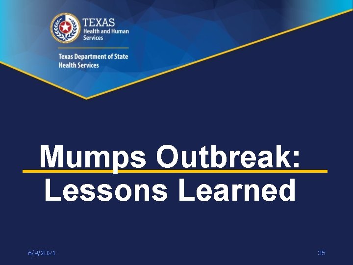 Mumps Outbreak: Lessons Learned 6/9/2021 35 