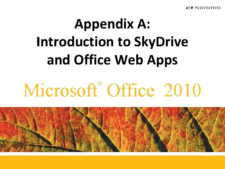 Appendix A: Introduction to Sky. Drive and Office Web Apps Microsoft Office 2010 ®