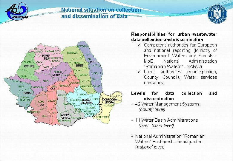 National situation on collection and dissemination of data Responsibilities for urban wastewater data collection