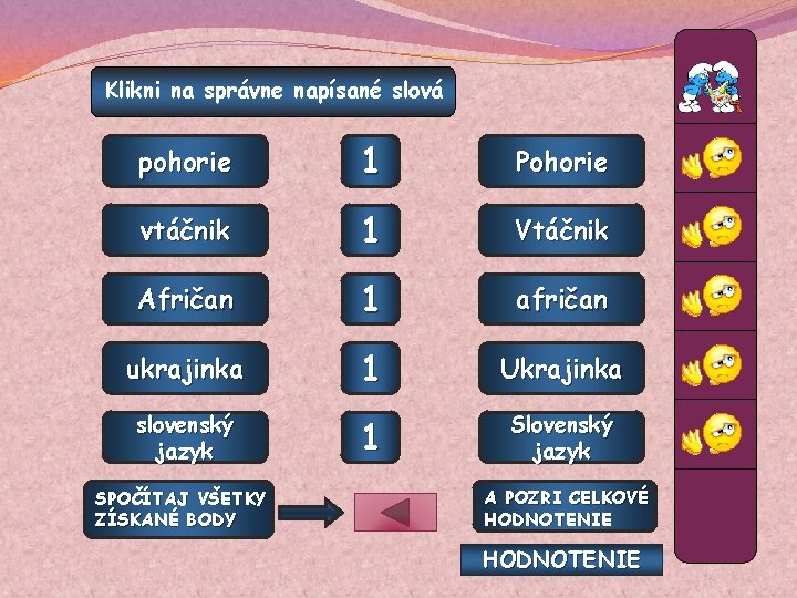 Klikni na správne napísané slová pohorie 1 0 Pohorie vtáčnik 1 0 Vtáčnik Afričan