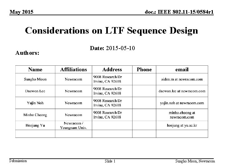 May 2015 doc. : IEEE 802. 11 -15/0584 r 1 Considerations on LTF Sequence