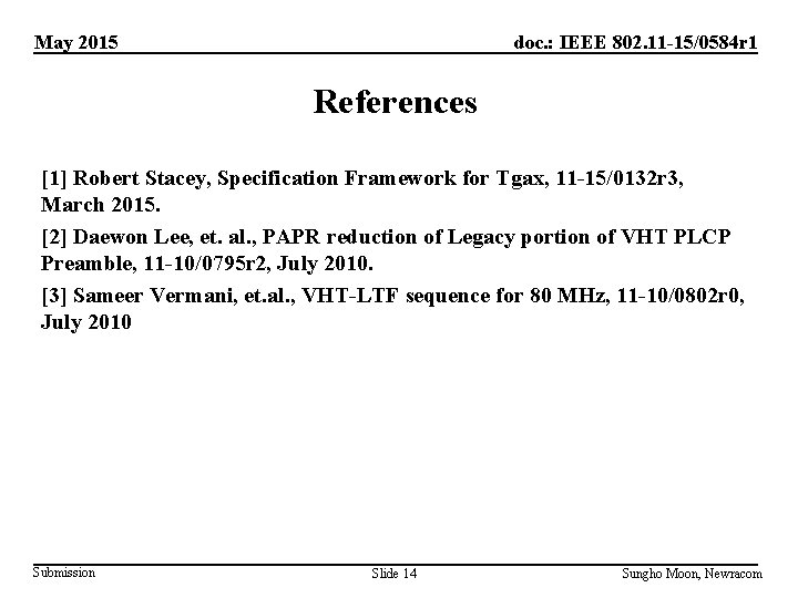 May 2015 doc. : IEEE 802. 11 -15/0584 r 1 References [1] Robert Stacey,