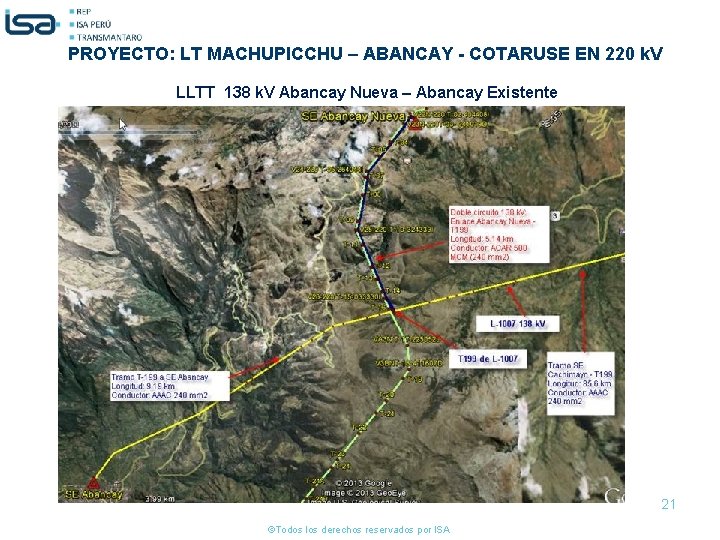 PROYECTO: LT MACHUPICCHU – ABANCAY - COTARUSE EN 220 k. V LLTT 138 k.