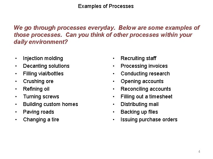Examples of Processes We go through processes everyday. Below are some examples of those Examples of Processes We go through processes everyday. Below are some examples of those