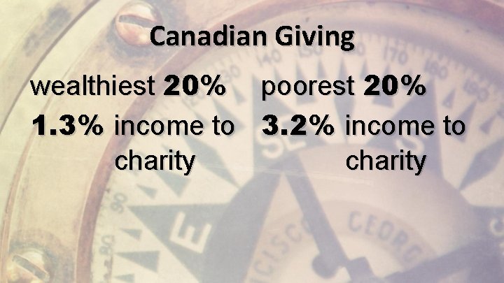 Canadian Giving wealthiest 20% poorest 20% 1. 3% income to 3. 2% income to